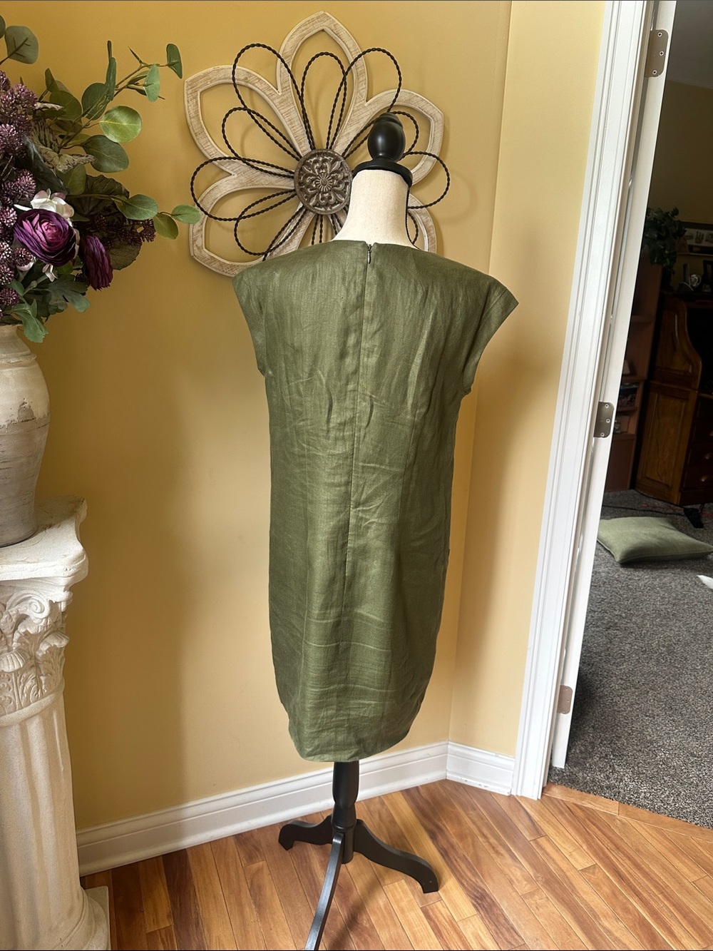 J. Crew Olive Green Mini Dress with Gold Eyelet Detail - Picture 3 of 4